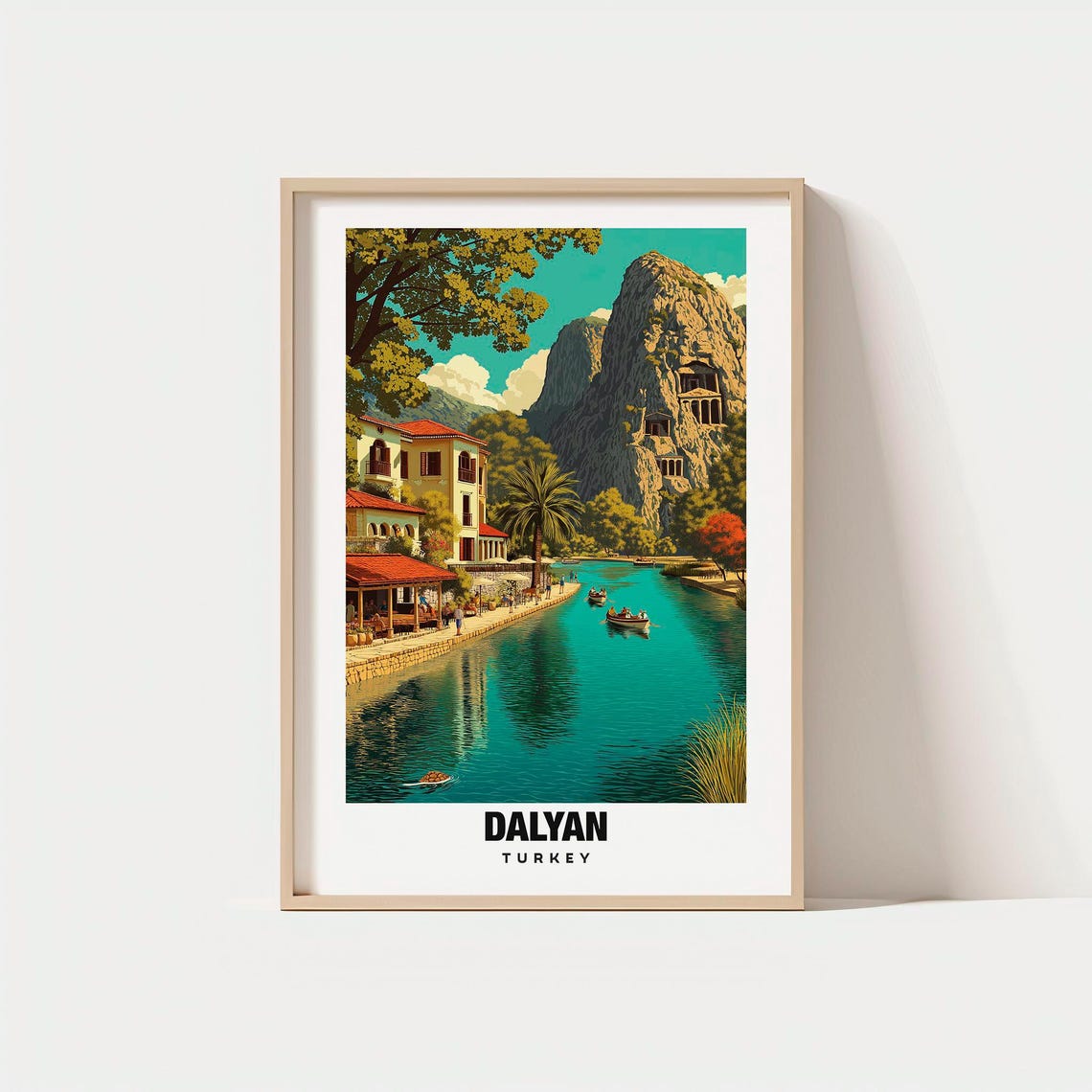 Dalyan Turkey River Rock Tomb Cliffs Riverside Village Boat Poster