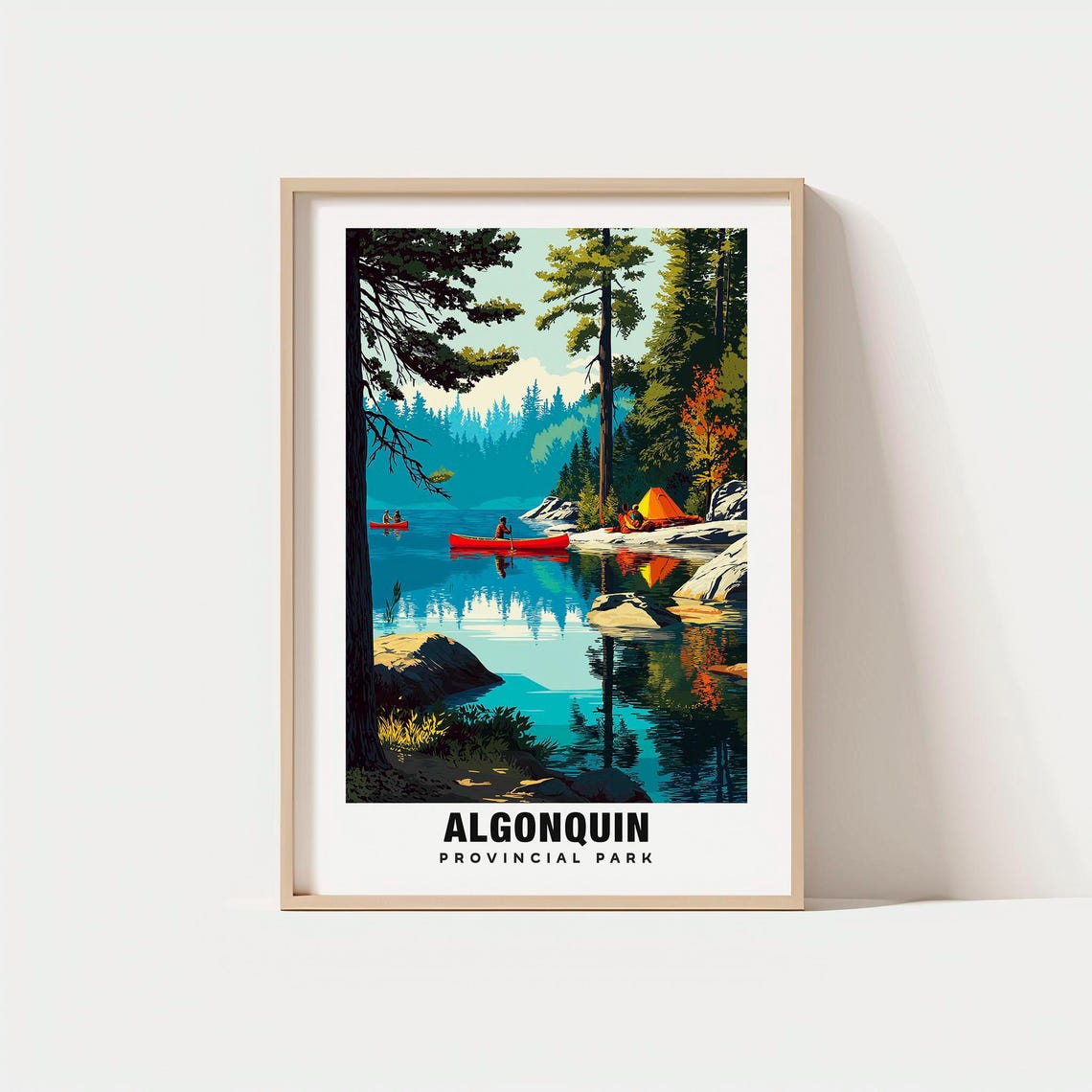 Algonquin Provincial Park Canoes Lake Pines Campsite Poster Art