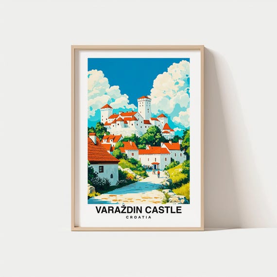 Varazdin Castle Print Travel Poster Croatian Art Historic Architecture Scenic Views Cultural Landmark Medieval Charm Vibrant Town