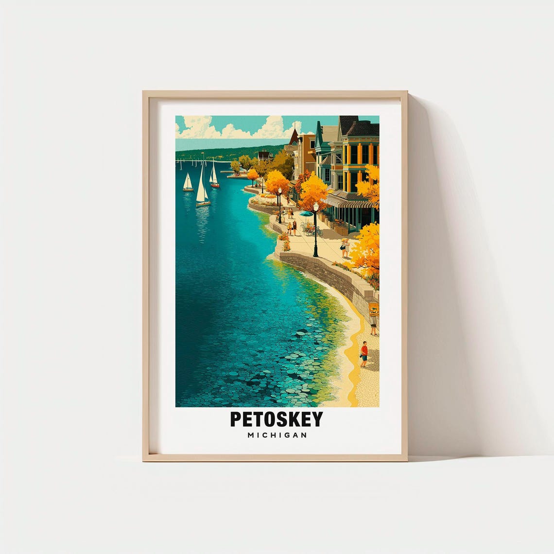 Petoskey Michigan Bayfront Sailboats Golden Autumn Colors Poster