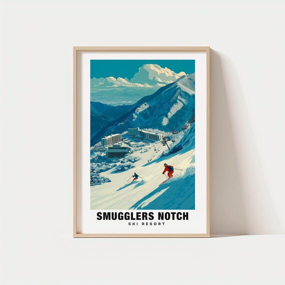 Smugglers Notch Ski Resort Winter Slopes Mountain View Travel Poster
