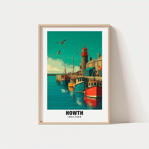 Howth Ireland Fishing Harbor Lighthouse Colorful Boats Poster