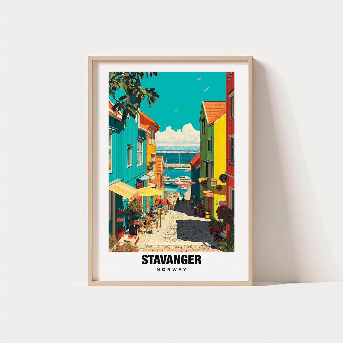 Stavanger Norway Colorful Wooden House Street Harbor View Poster
