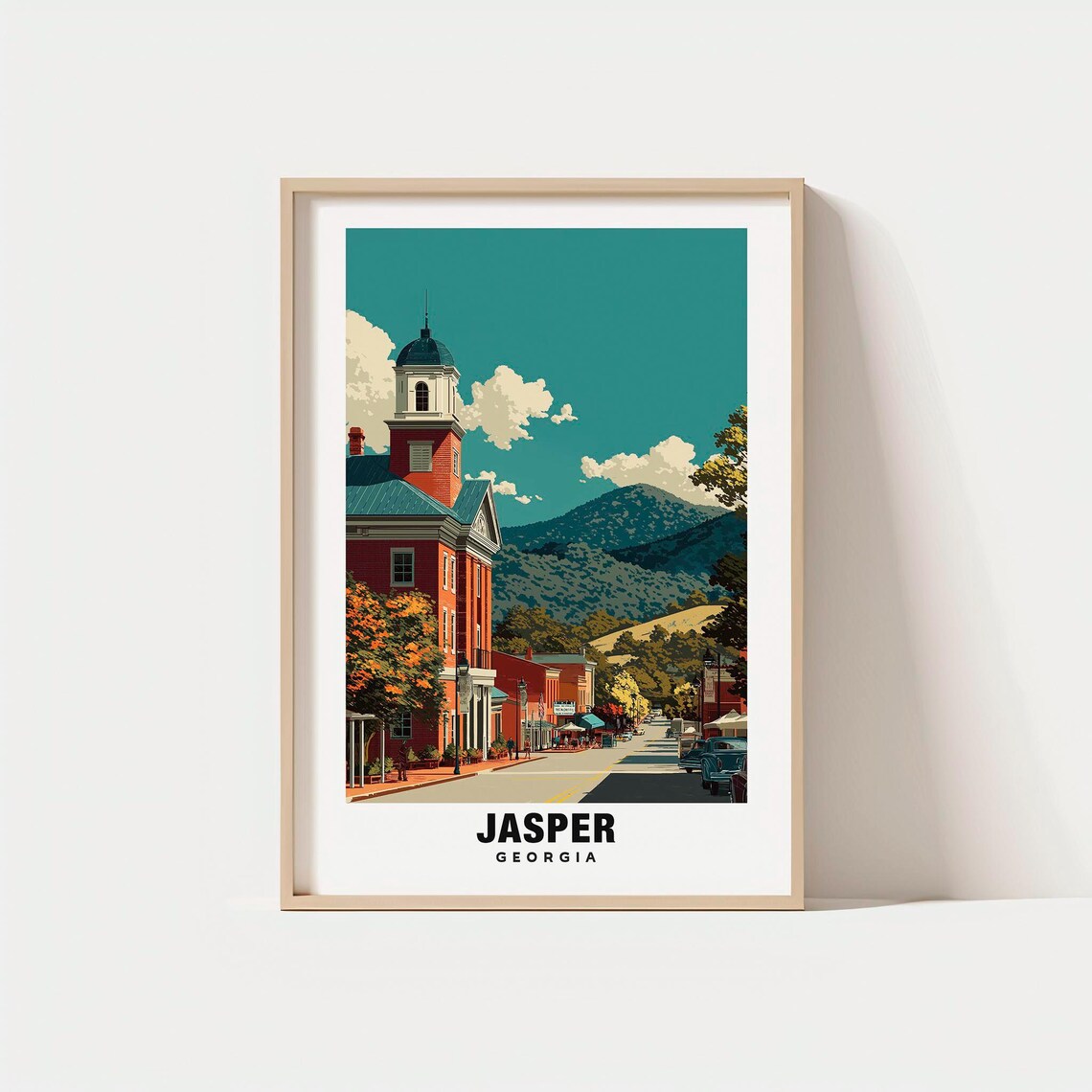 Jasper Georgia Vintage Small Town Courthouse Mountain Travel Poster