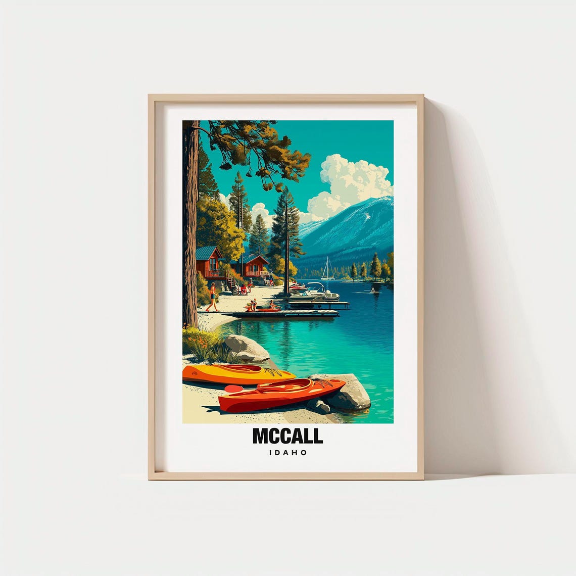 McCall Idaho Lakeside Cabin Kayak Summer Mountain Lake Poster