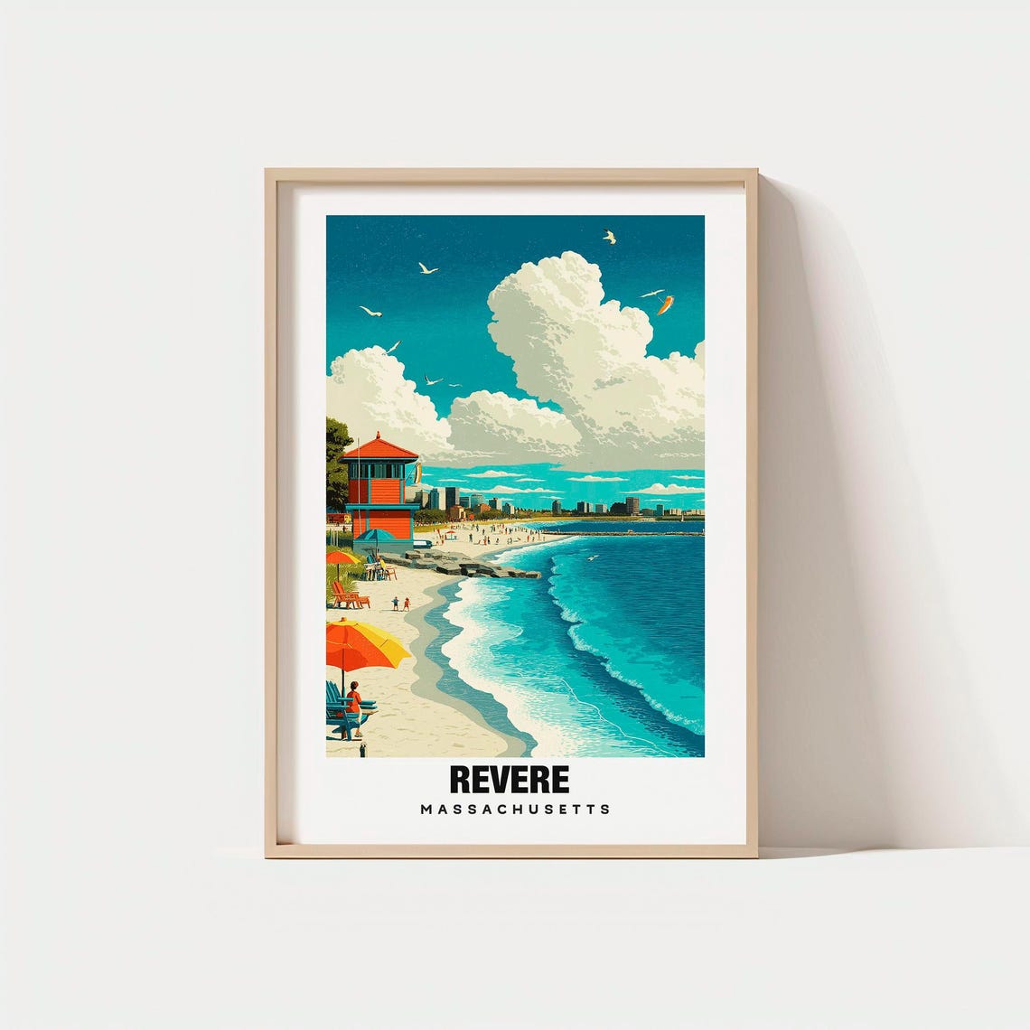 Revere Beach Massachusetts Lifeguard Tower Ocean Travel Poster