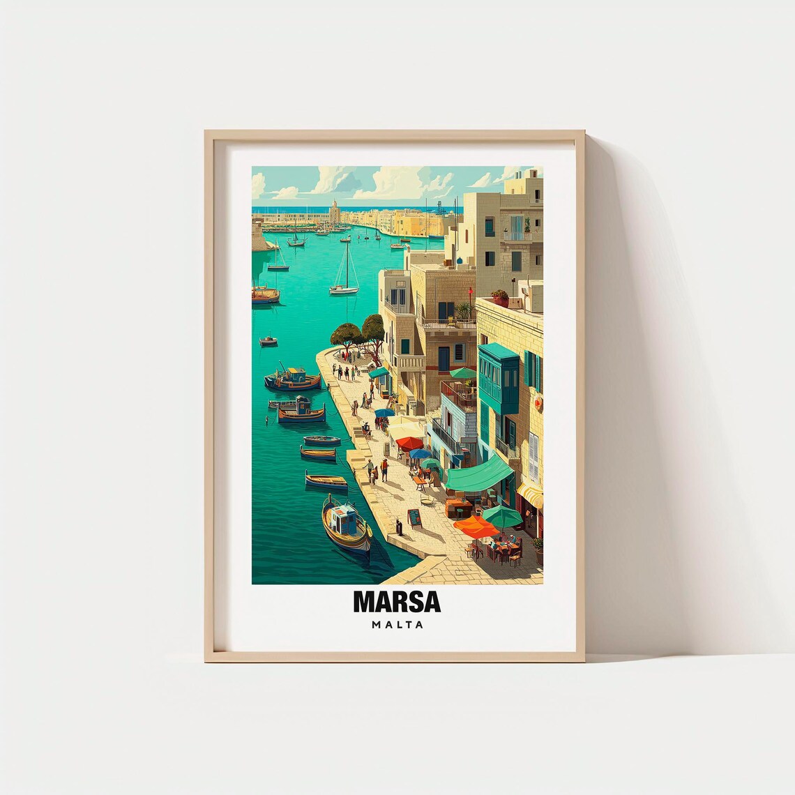 Marsa Malta Historic Harbor Promenade with Fishing Boats Poster