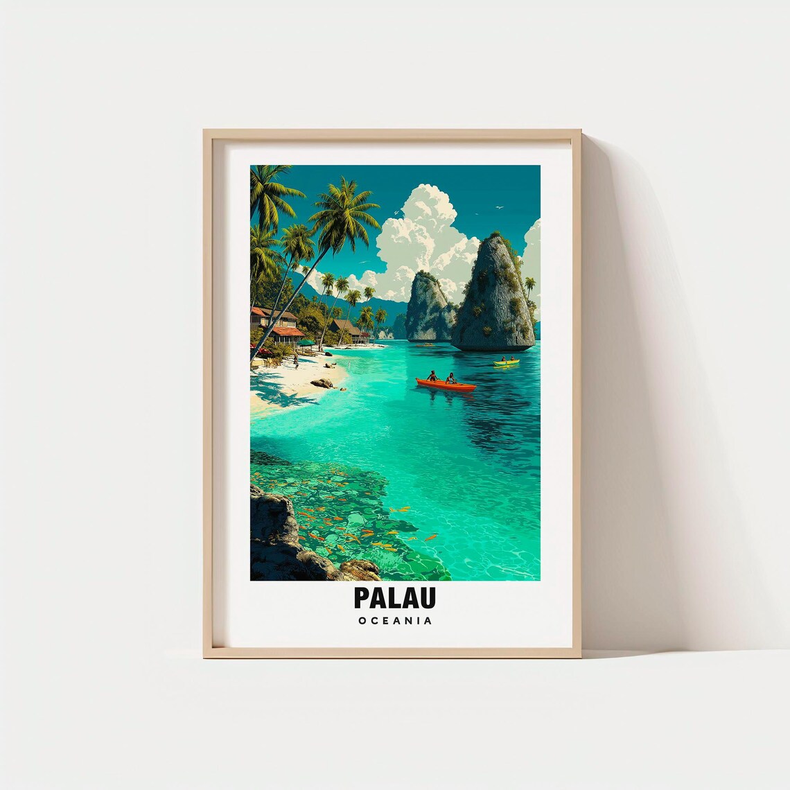 Palau Oceania Rock Islands Kayak Lagoon Vintage Travel Poster