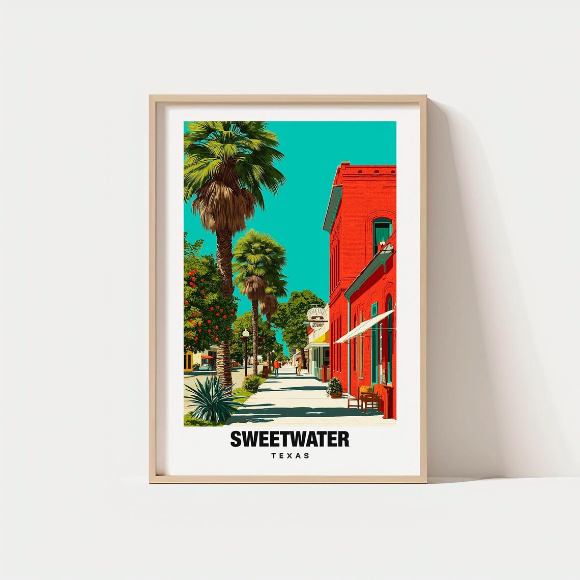 Sweetwater Texas Main Street Palms Historic Downtown Travel Poster