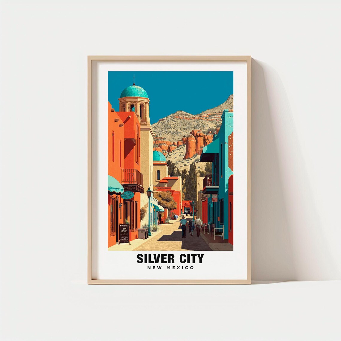 Silver City New Mexico Vintage Southwest Adobe Street Travel Poster