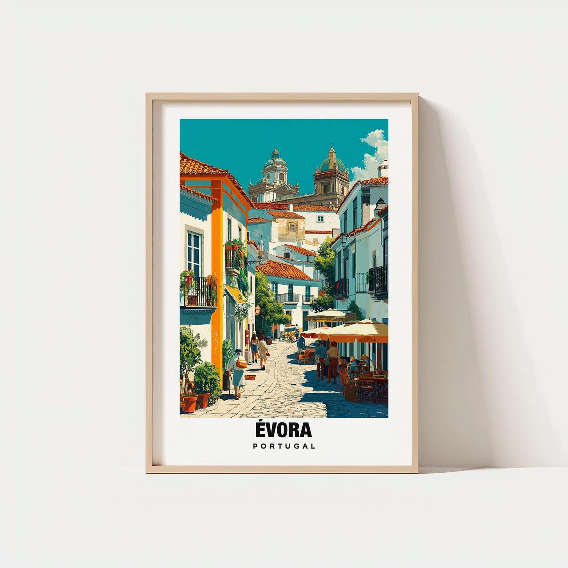 Evora Portugal Historic Old Town Cobblestone Street Cathedral Poster