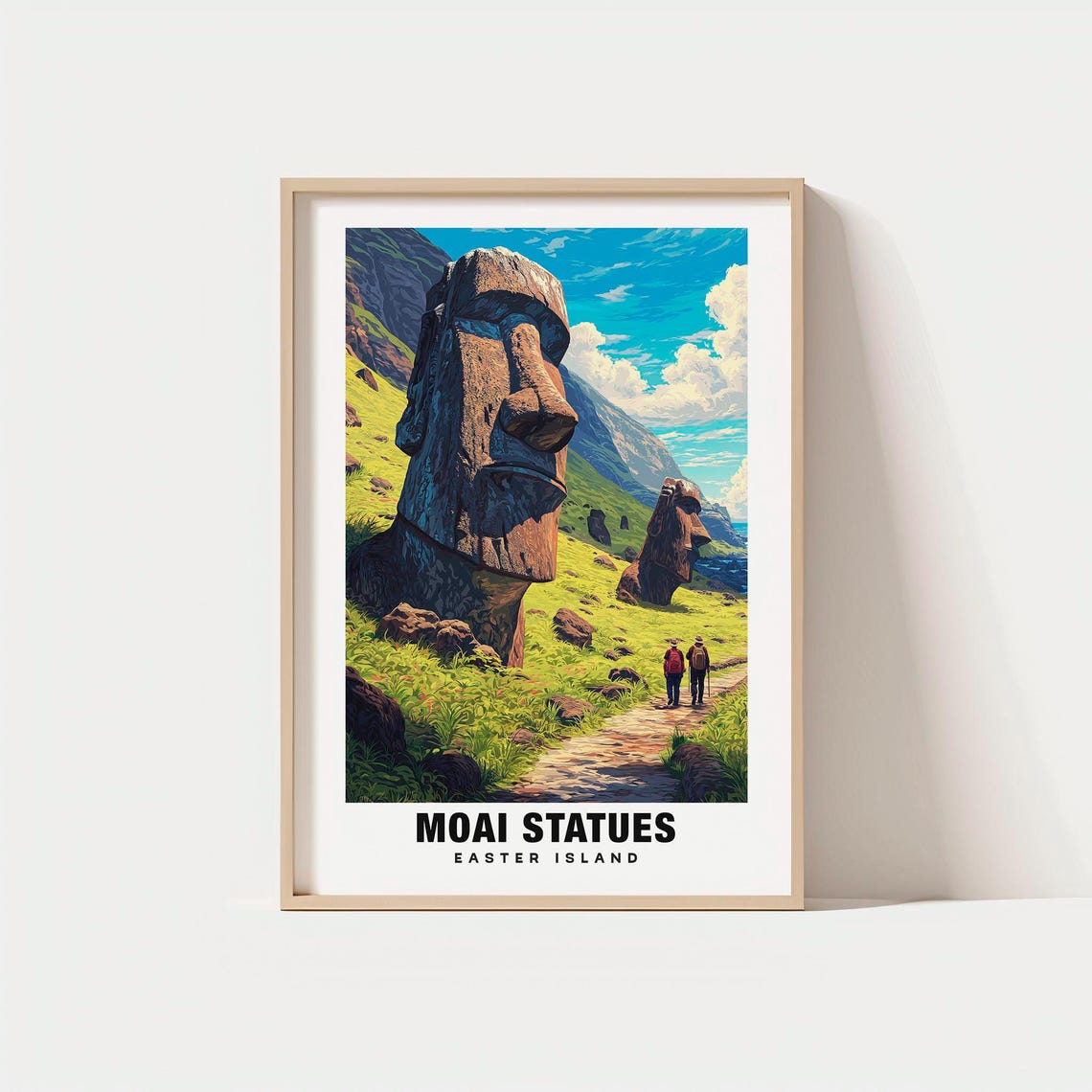 Moai Statues Easter Island Ancient Stone Heads Vintage Travel Poster