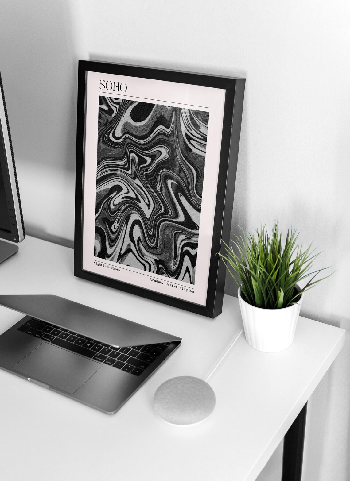 Soho London Monochrome Marble Swirl Poster Nightlife Shots Urban Decor - Image 3