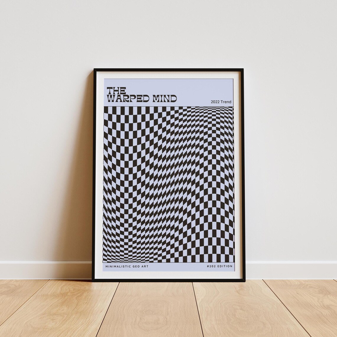 Black And White Distortion Poster Warped Mind Typography Modern Graphic Design Edgy Art Visual Illusion Art Print Checkered Pattern