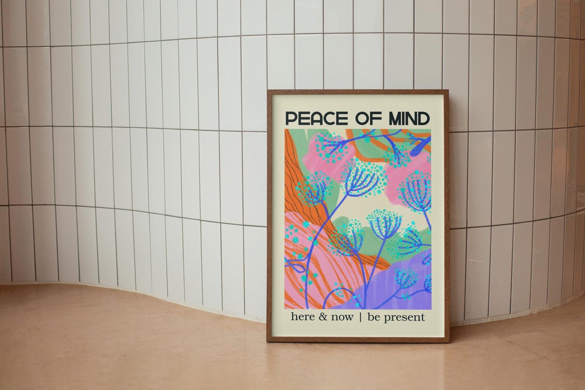 Peace of Mind Colorful Botanical Mindfulness Affirmation Poster - Image 3