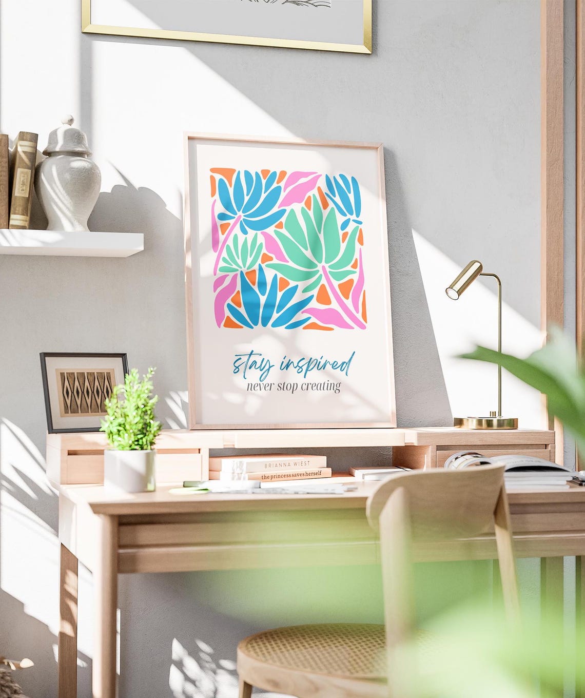 Stay Inspired Never Stop Creating Tropical Botanical Leaf Art Poster - Image 2