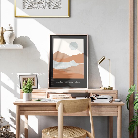 Nature Is Your Home Minimalist Desert Landscape Poster Earth Tone Sun