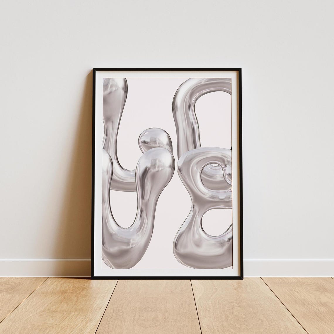 Liquid Chrome LOVE Lettering 3D Abstract Silver Fluid Art Poster