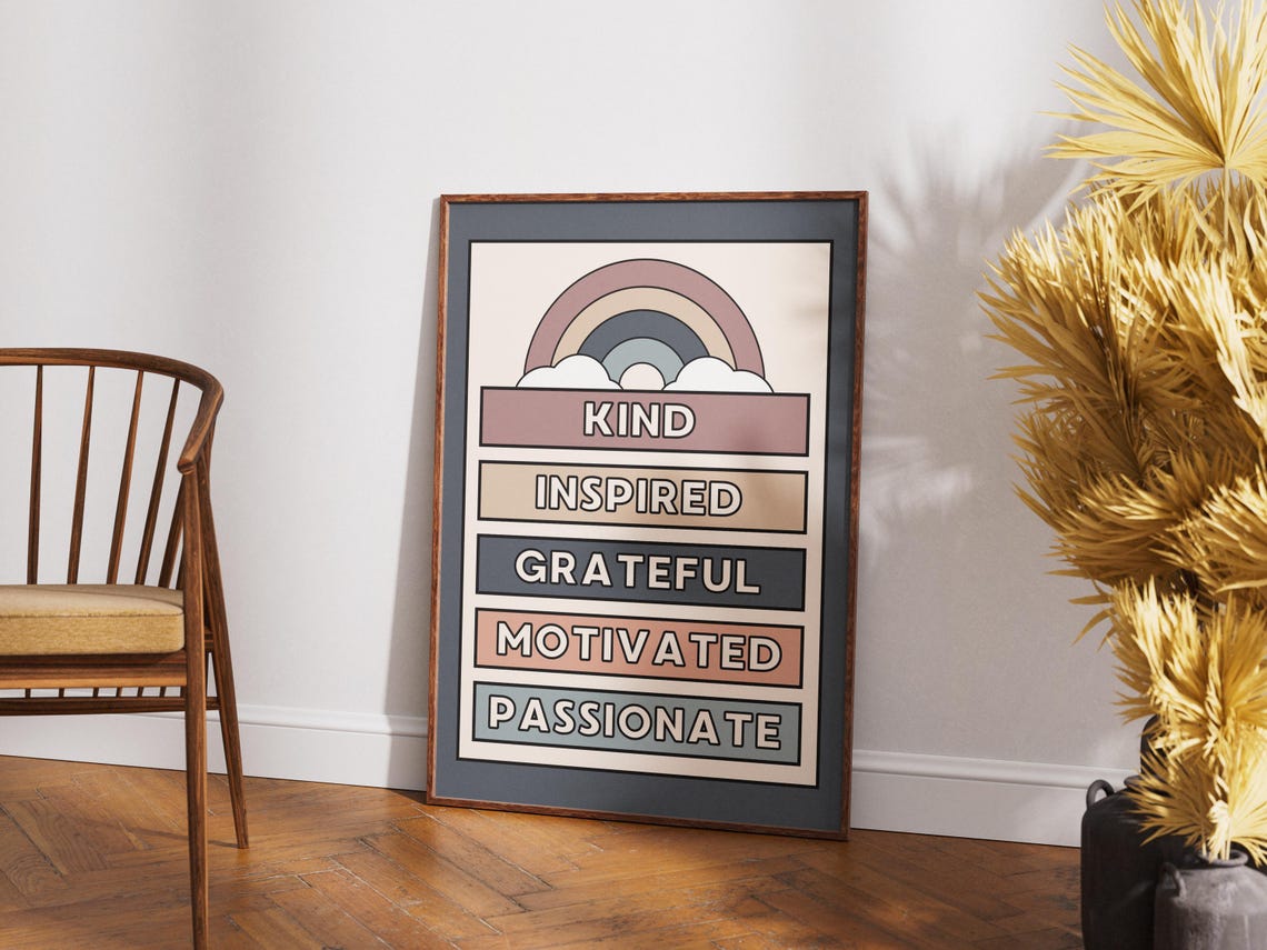 Retro Rainbow Kind Inspired Grateful Affirmation Quote Poster - Image 2