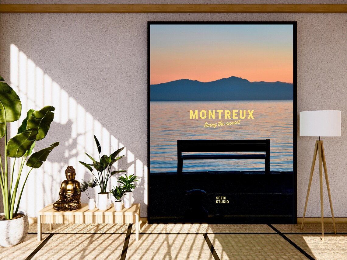 Montreux Living The Sunset Lake Geneva Switzerland Travel Poster