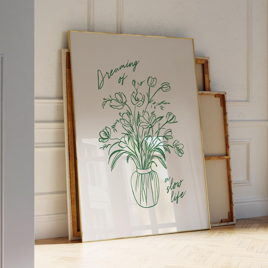 Dreaming Of A Slow Life Green Floral Bouquet Line Drawing Wall Art - Image 4