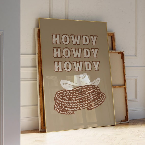 Howdy Poster Western Wall Art Retro Tan Poster Vintage Cowboy Art Wild West Print Brown Cowboy Wall Art Western Room Print