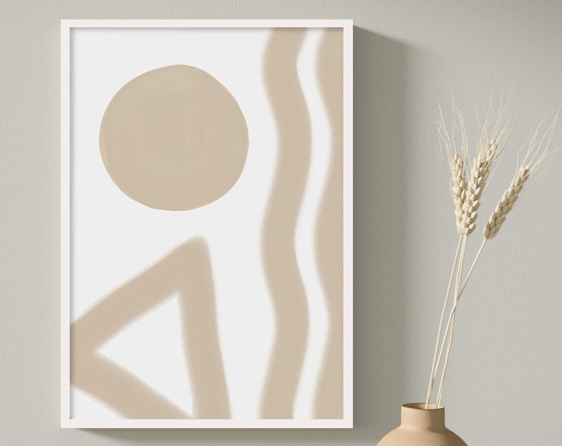 Beige Sun Circle Wavy Lines Geometric Abstract Modern Minimal Poster