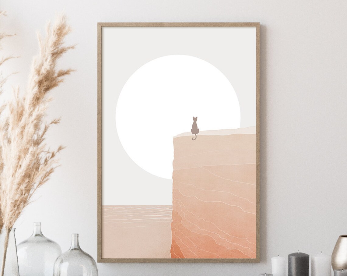 Moon And Cat Art Print, Neutral Boho Decor - Image 4