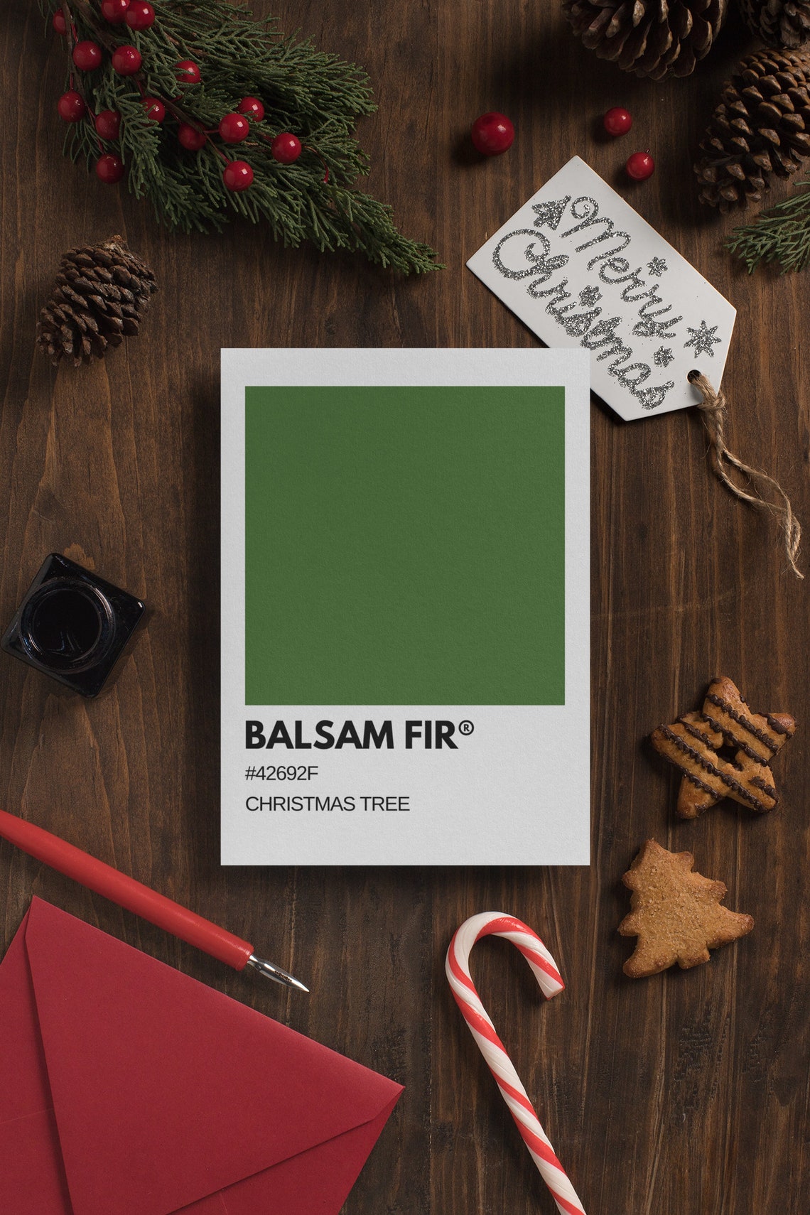 Balsam Fir Christmas Tree Green Pantone Style Color Swatch Poster - Image 2