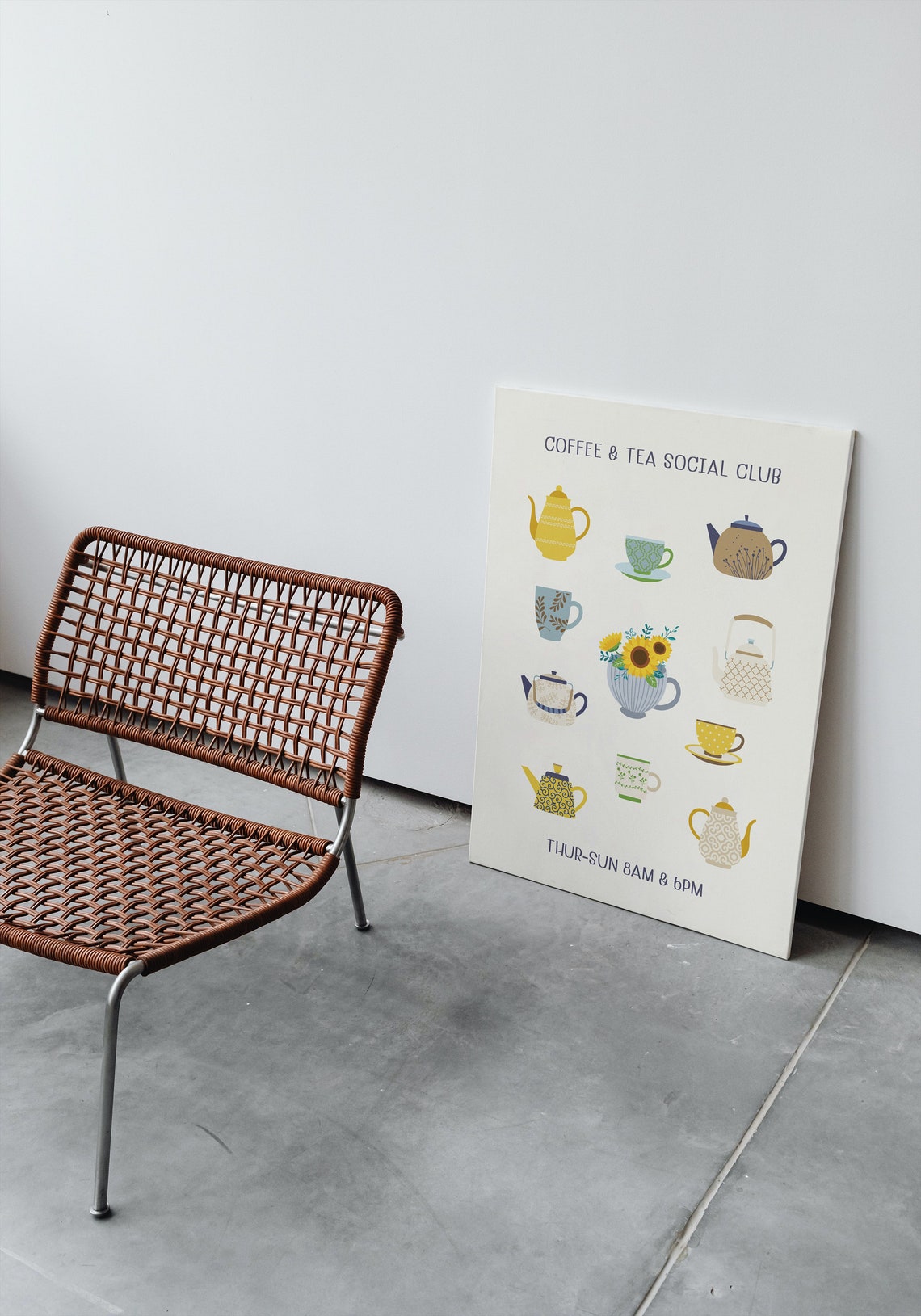 Coffee And Tea Social Club Teapot Illustrations Kitchen Wall Poster - Image 2