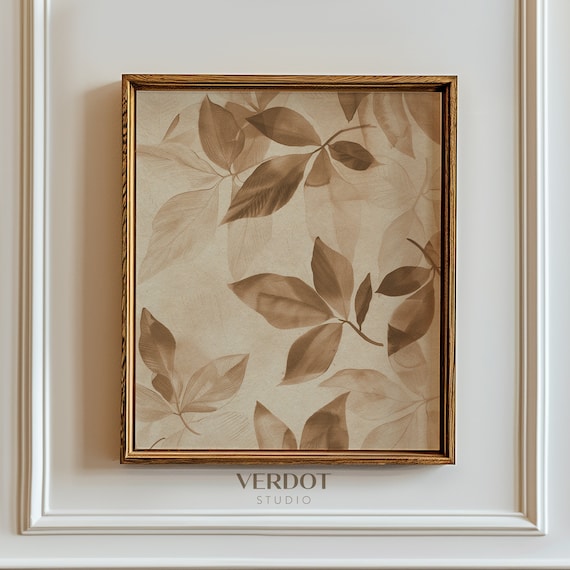 Fall Leaves Print Neutral Beige Botanical Sepia Leaf Pattern Art Print