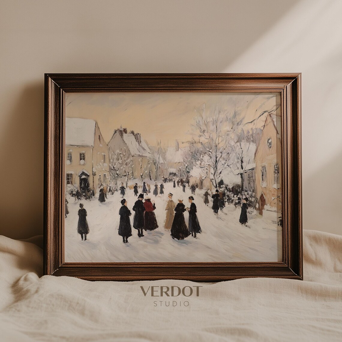 Vintage Christmas Carollers Holiday Village Art Print