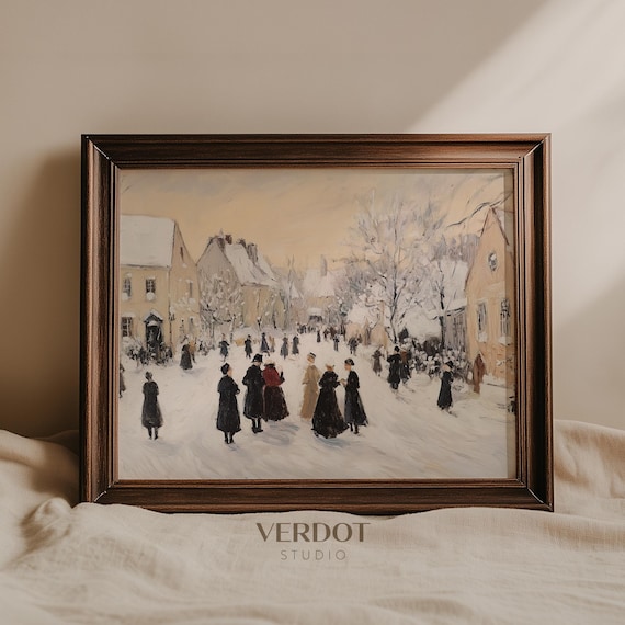 Vintage Christmas Carollers Holiday Village Art Print