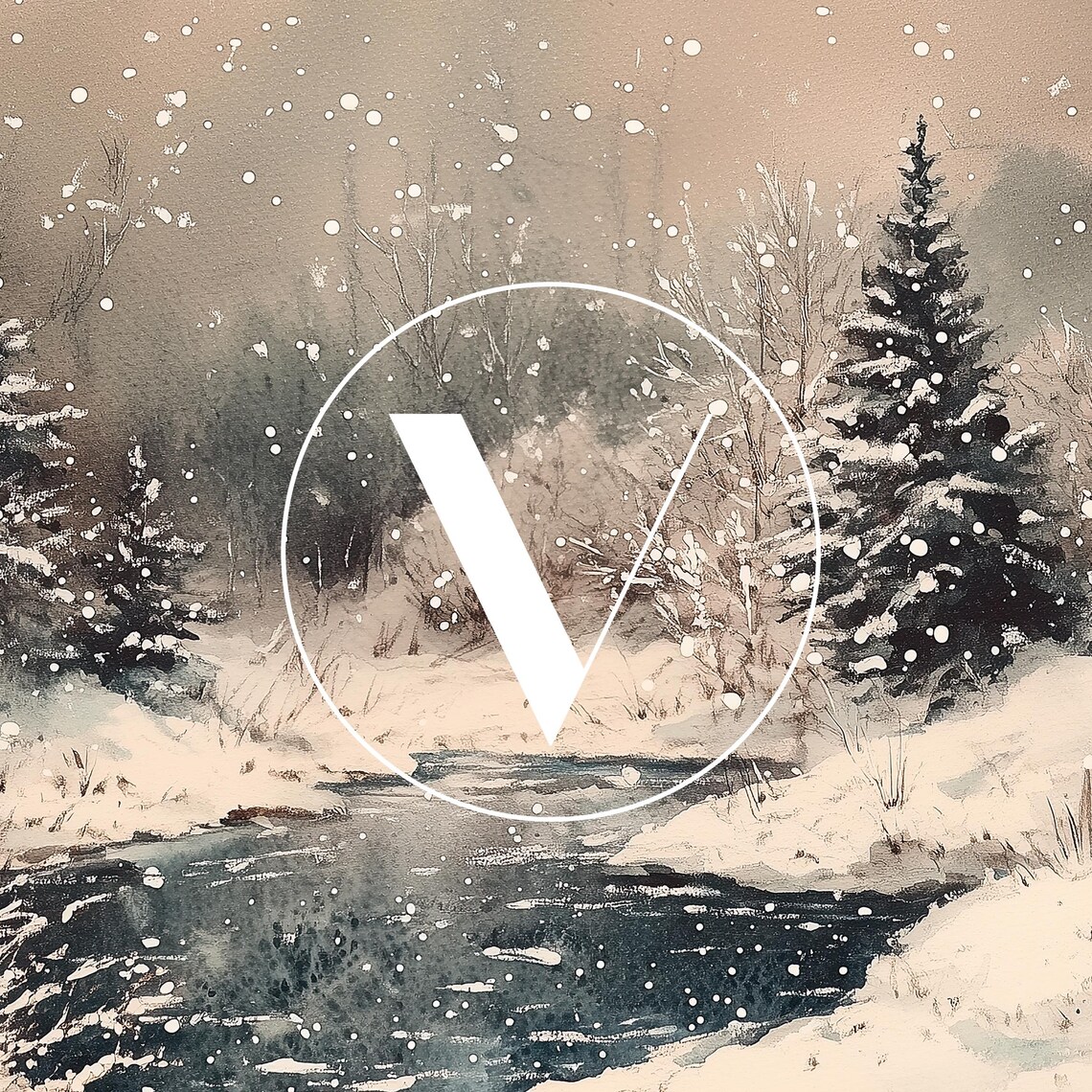 Winter Pond Christmas Vintage Landscape Art Print - Image 3