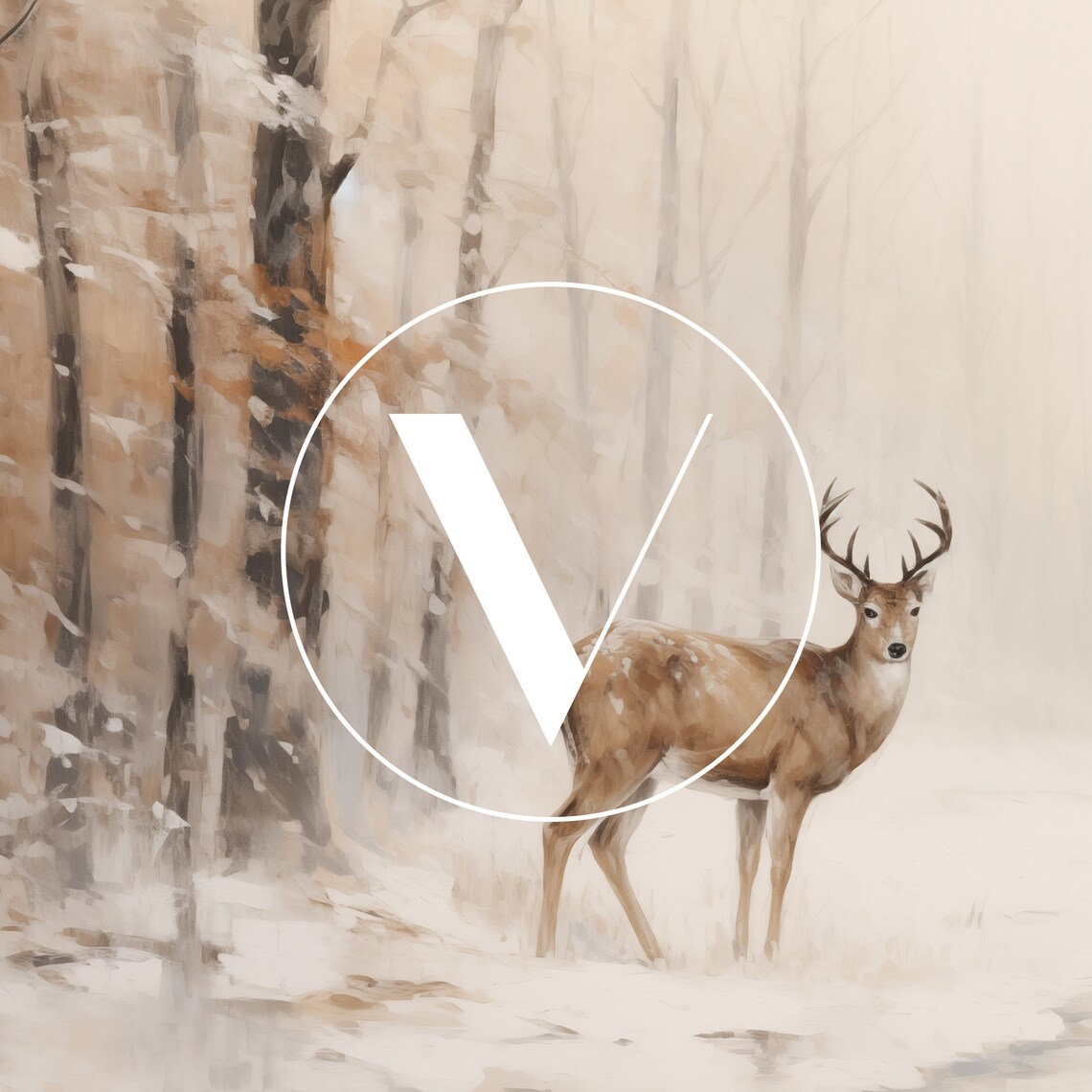 Deer In Forest Winter Christmas Art Print - Image 3