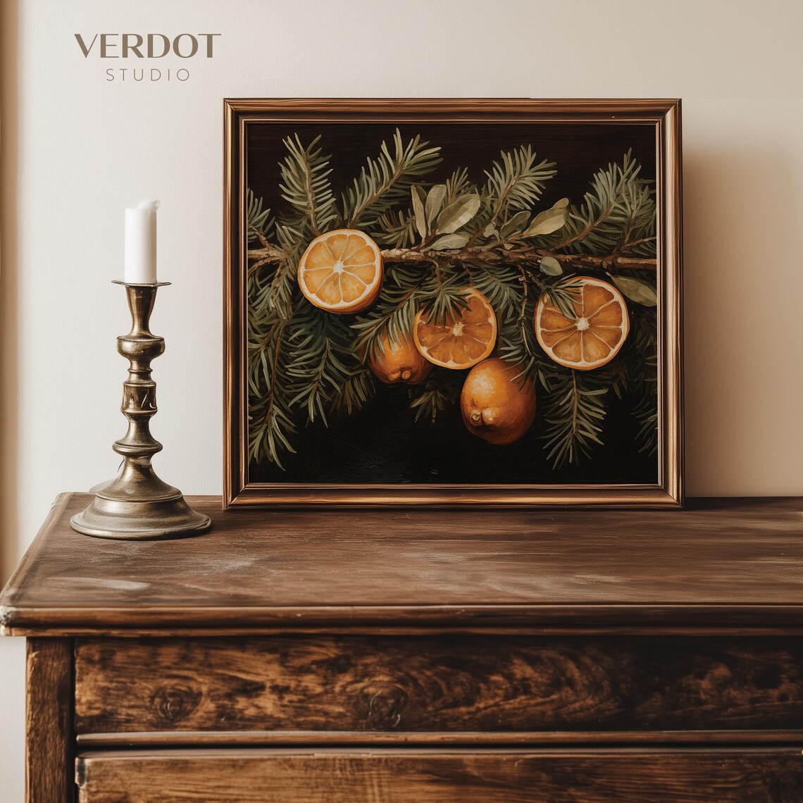 Vintage Orange Branch Christmas Art Print, Holiday Decor - Image 4
