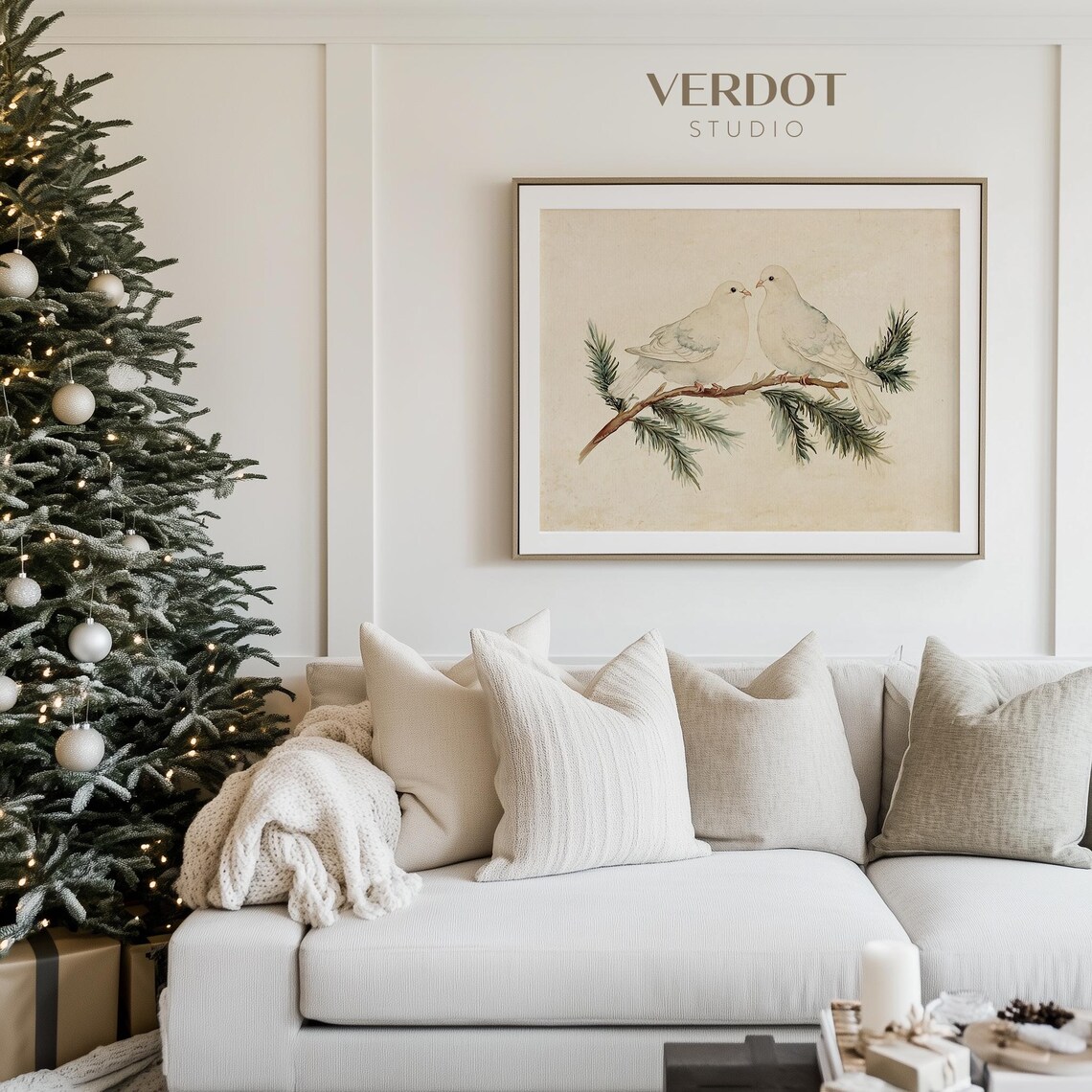 Vintage Christmas Winter Doves Art Print - Image 2