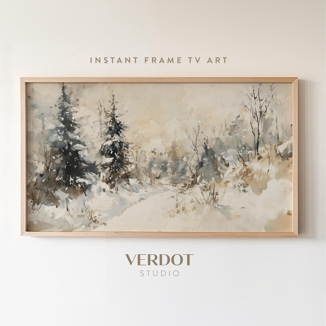 Winter Trees Christmas Art Print, Rustic Landscape