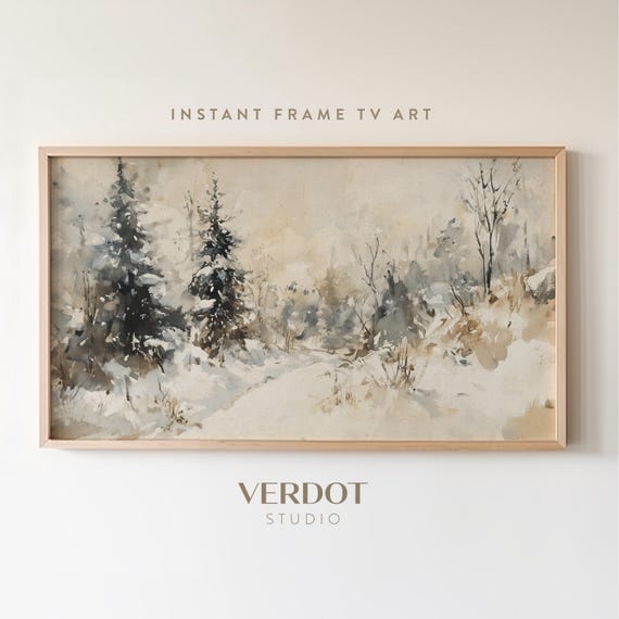 Winter Trees Christmas Art Print, Rustic Landscape