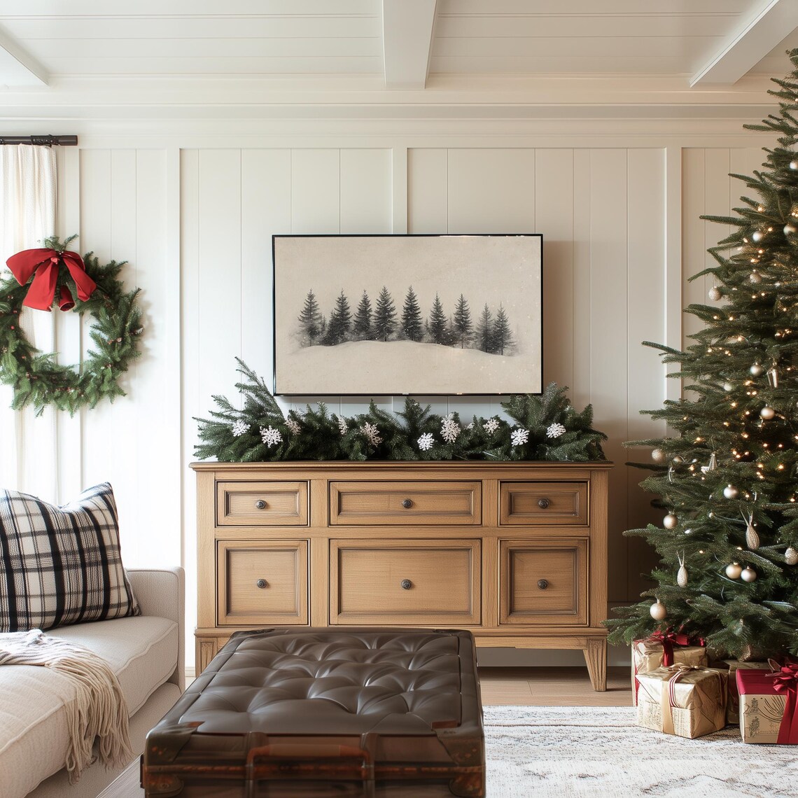 Winter Tree Forest Christmas Landscape Art Print - Image 3
