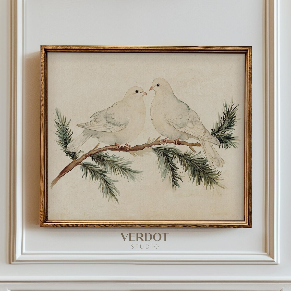 Vintage Christmas Winter Doves Art Print