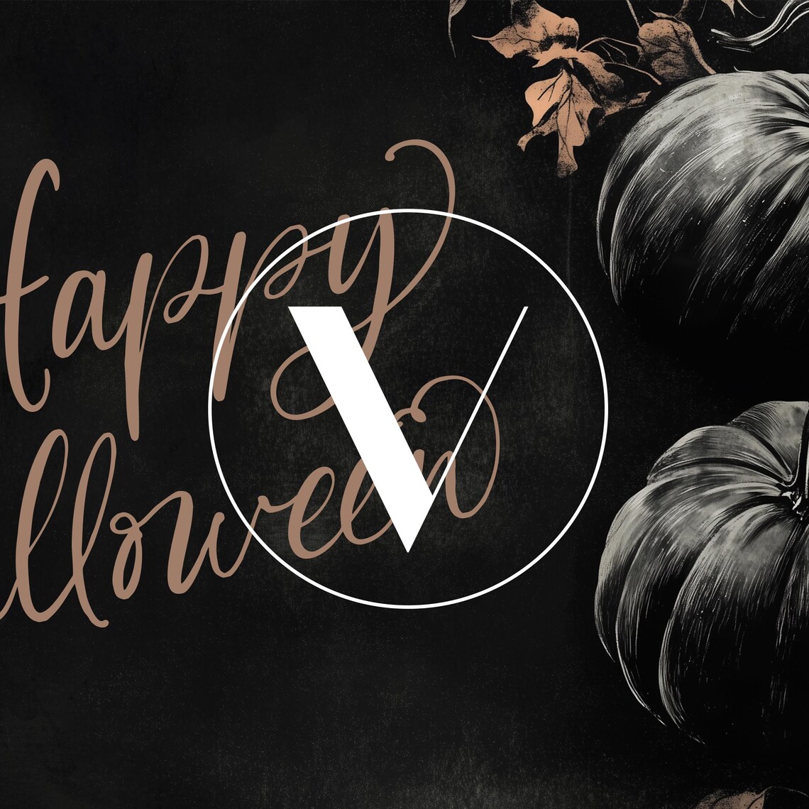 Happy Halloween Black Pumpkins Copper Leaves Chalkboard Style Art Print - Image 3