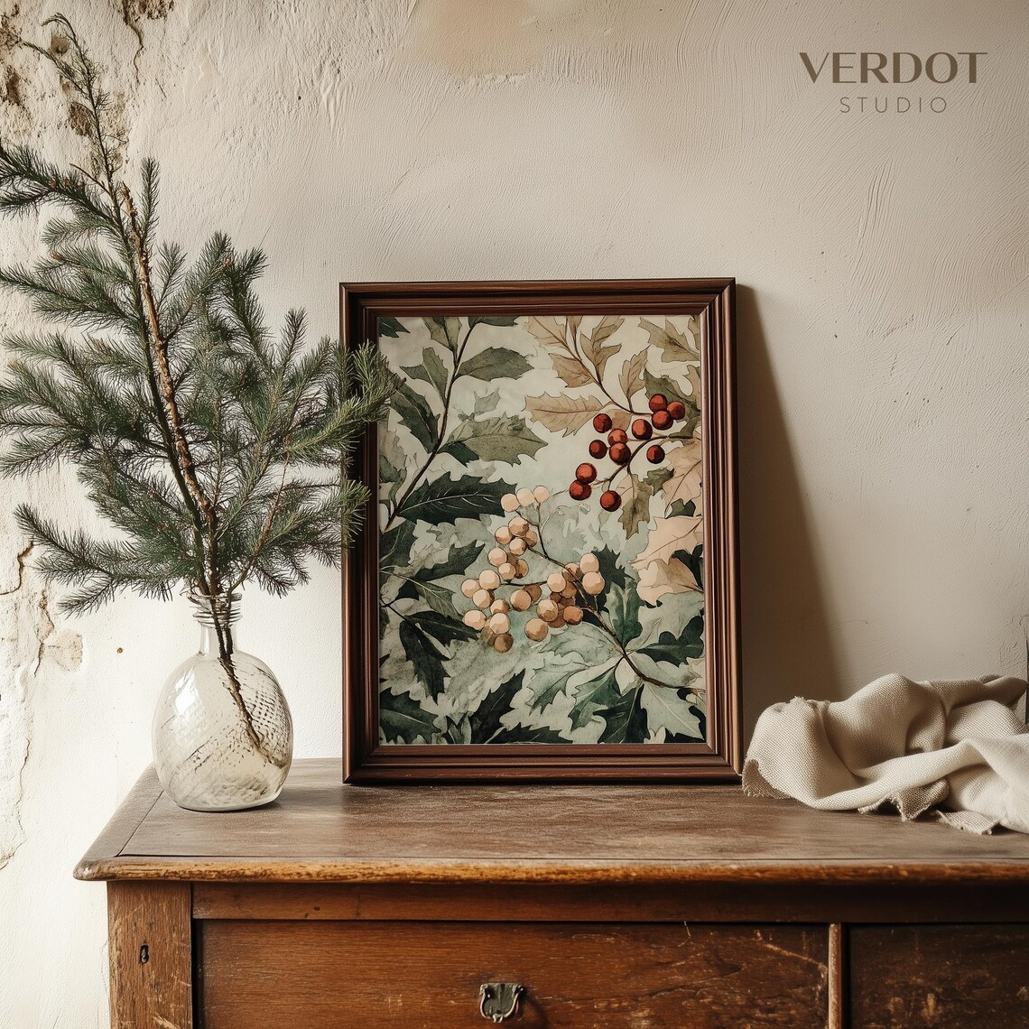 Holly Berry Christmas Print, Vintage Winter Berries - Image 2