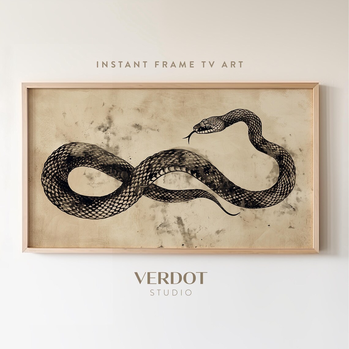 Snake Halloween Vintage Drawing, Neutral Decor Art Print
