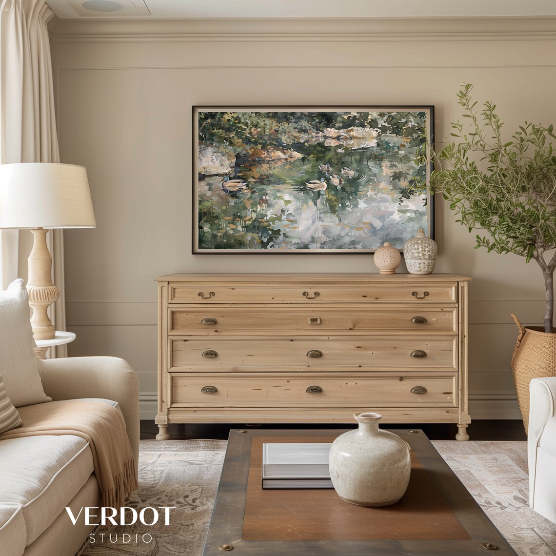 Vintage Duck Pond Country Art Print, Spring River Scene - Image 2