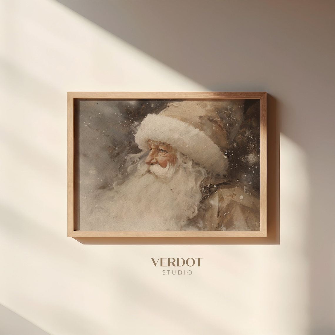Vintage Santa Claus Painting, Neutral Rustic Holiday Print - Image 3