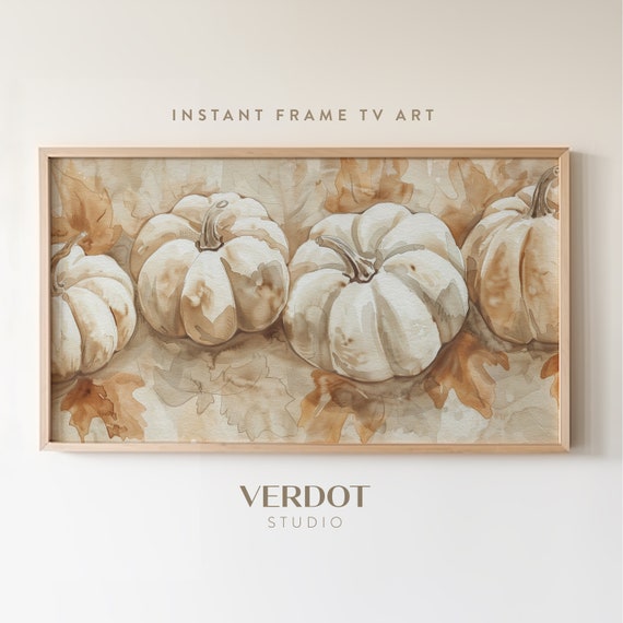 Fall Pumpkins Watercolor Art Print, Neutral Autumn Decor