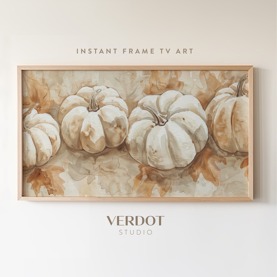 Fall Pumpkins Watercolor Art Print, Neutral Autumn Decor