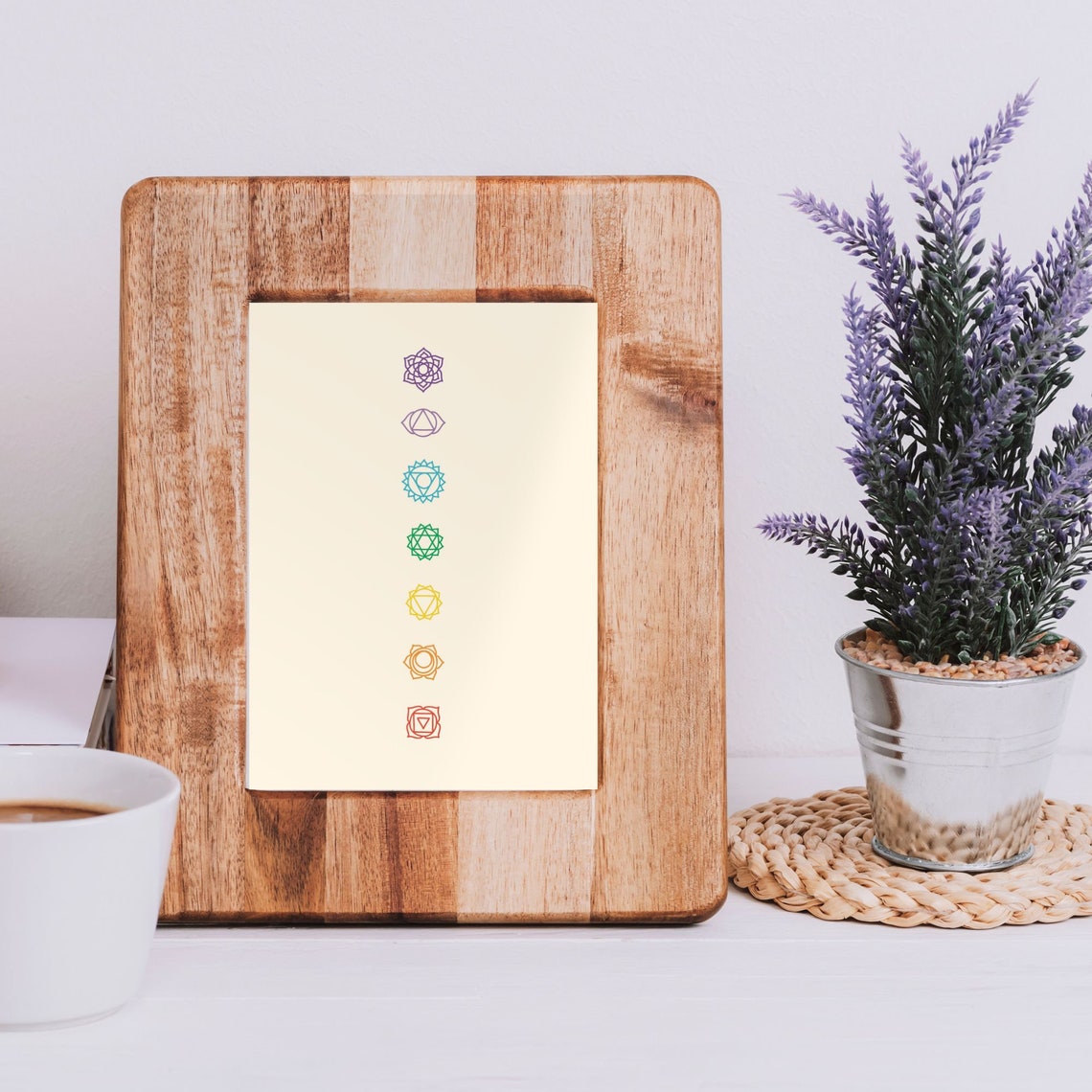 Seven Chakra Symbols Minimalist Cream Yoga Meditation Art Print - Image 2