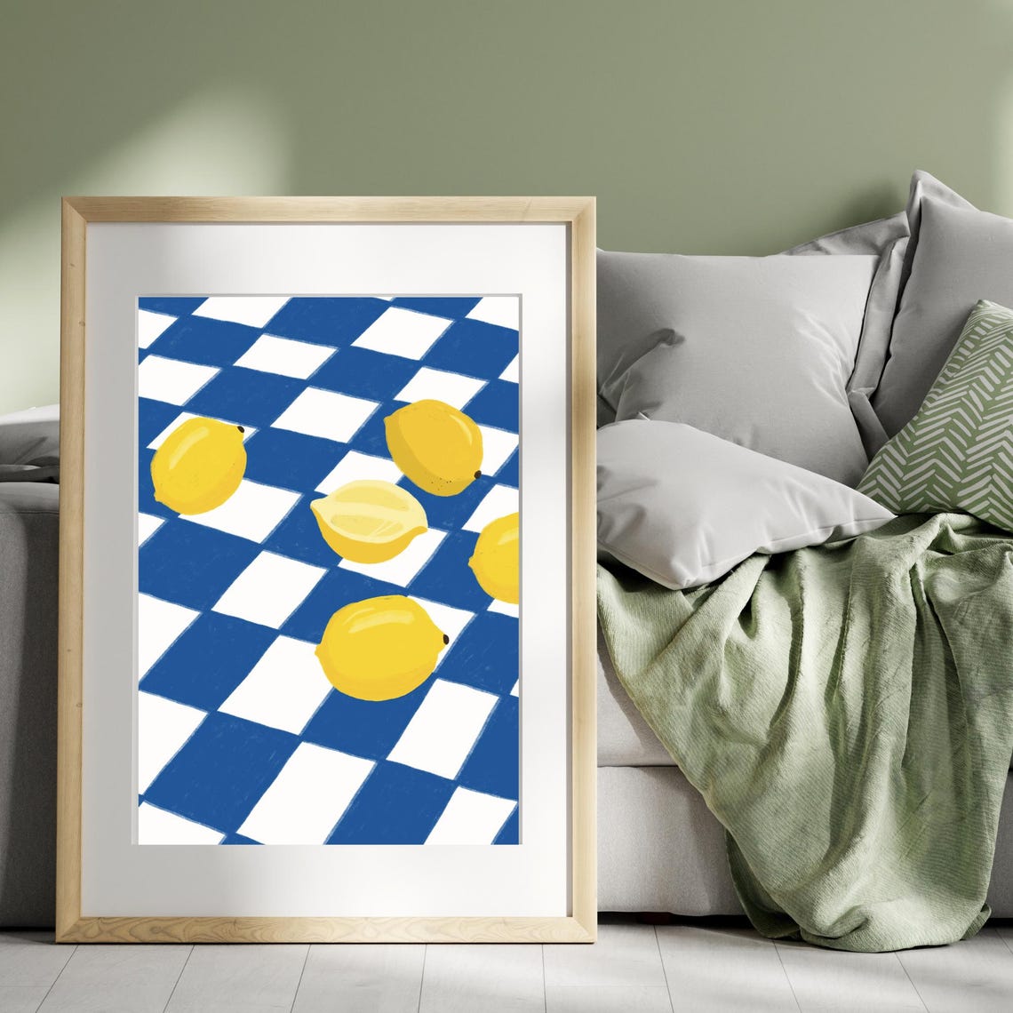 Lemons on Blue Checkered Tablecloth Mediterranean Kitchen Poster - Image 3